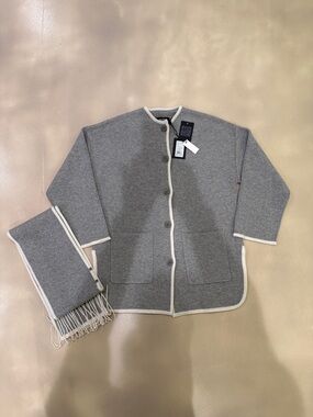 Naadam Cashmino Contrast Sweater stitch sweater jacket and removable scarf